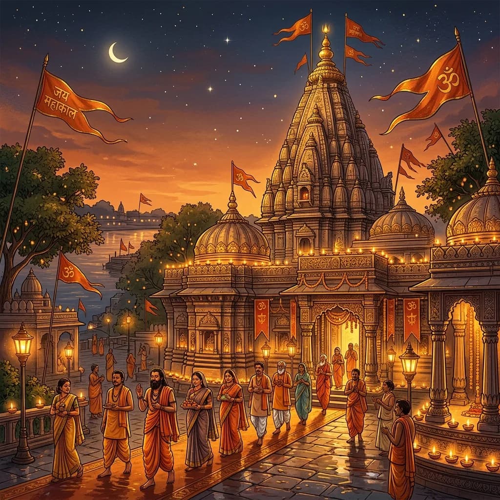 Holy Mahakaleshwar Jyotirlinga Temple Ujjain Skyline Sunrise Aarti